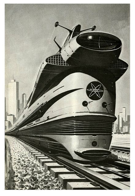 Atomic Locomotive | Flickr - Photo Sharing! Teknologi Futuristik, Atomic Space Age, New Retro Wave, Train Art, Old Trains, Art Deco Posters, Atomic Age, Science Fiction Art, Retro Futuristic