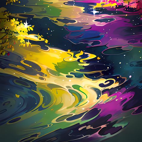 Streaks of Colorful Oil is an abstract digital composition in Golden Yellow, Warm Purple, Timber Green and Blue Charcoal. Purple And Green Illustration, Yellow Purple Aesthetic, Yellow Profile, Digital Composition, Warm Purple, Sky Cotl, Cd Cover, Drawing Practice, Ethereal Art