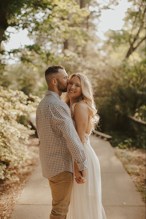 White dress engagement photo Modest Engagement Photos, White Dress Engagement Pictures, White Dress Engagement Photos, Engagement Photos White Dress, White Dress Engagement, Dress Engagement Photos, Fall Engagement Shoots, Engagement Shoot Outfit, Dress Engagement