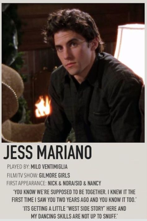 Polaroid poster of the character, Jess Mariano. Team Jess or Team Dean?? Team Dean, Gilmore Girls Poster, Jess Gilmore, Hannah Miley, Team Jess, Gilmore Girls Jess, Rory And Logan, Gilmore Guys, Rory And Jess