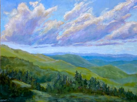 Long range views of the Blue Ridge Mountains of North Carolina. 36 x 48” original artwork Blue Ridge Mountains Art, Rest And Peace, Dyi Painting, Oil Pastel Landscape, Mediums Of Art, Mountain Landscape Painting, Pastel Landscape, Watercolor Mountains, Floral Oil Paintings