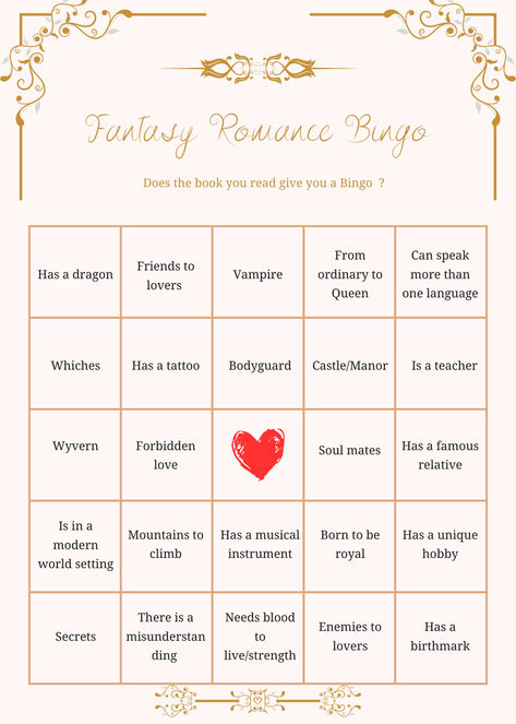 A bingo card with tropes from Fantasy Romance books Romance Book Bingo, Booktok Bingo, Romance Book Challenge, Reading Bujo, Book Checklist, Book Bingo, Reading Bingo, Romance Tropes, Romance Writing