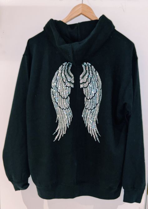 Angel Wings Hoodie, Angel Wing Design, Angel Wings Design, Tie Dye Tops, Rhinestone Shirts, Wing Design, Black Streetwear, Vintage Denim Shorts, Men Fashion Casual Shirts