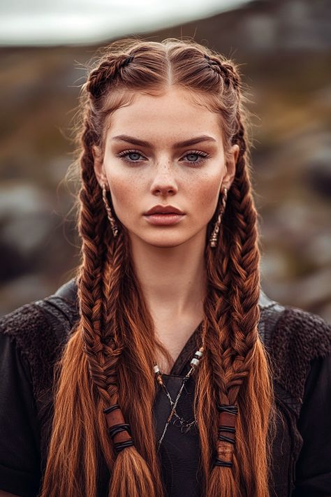 Women Viking Hair Wedding, Viking Braids Half Up Half Down, Viking Half Up Hair, Viking Braid Wedding Hair, Viking Hair Inspiration, Modern Viking Hairstyles Women, Traditional Swedish Hairstyles, Vikings Braids Hairstyles, Women Viking Braids