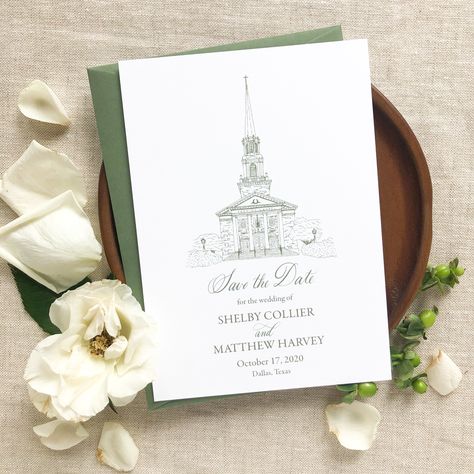 Illustrated Venue Wedding Invitations, Save The Date With Venue Sketch, Chapel Wedding Invitations, Venue Sketch Save The Date, Save The Date Venue Illustration, Wedding Venue Invitations, Wedding Invitation Venue Illustration, Venue Sketch Wedding Invitation, Venue Illustration Wedding Invitation