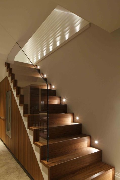 Stairway Lighting Ideas, Staircase Lighting Ideas, Stairs Lighting, Industrial Lighting Design, Stairway Lighting, Stair Lights, Interior Design Per La Casa, Glass Staircase, Stairway Design