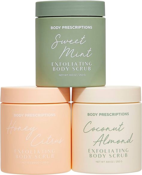 Amazon.com : Body Prescriptions Good Vibes Coconut Body Scrub : Beauty & Personal Care Mint Skin Care, Body Scrub Packaging, Body Prescriptions, Lemon Scrub, Coconut Body Scrubs, Dream Makeup, Sweet Mint, Exfoliating Body Scrub, Coconut Almond