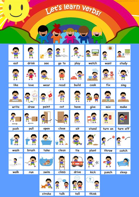 Verb Flashcards Verb Flashcards, Verbs For Kids, Verbs Poster, Teaching Verbs, Flash Cards For Kids, Past Tense Verbs, Materi Bahasa Inggris, English Teaching Materials, English Activities For Kids