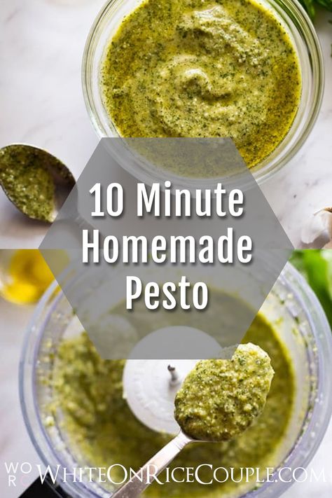 Everyday Basil Pesto Recipe for Pesto Chicken or Pesto Salads @whiteonrice Pesto Easy Recipe, Healthy Pesto Recipe, Pesto Chicken Recipes, Using Fresh Basil, Basil Sauce Recipe, Easy Pesto Recipe, Fresh Basil Pesto Recipe, Recipe For Pesto, Heirloom Tomato Tart