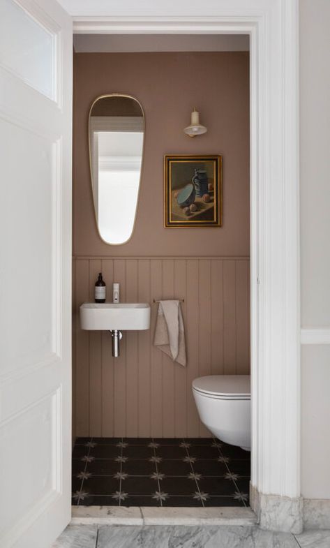 Moody Powder Room, Klein Toilet, Room Under Stairs, Mauve Walls, Small Downstairs Toilet, Bathroom Under Stairs, Small Toilet Room, Downstairs Loo, Avenue Design