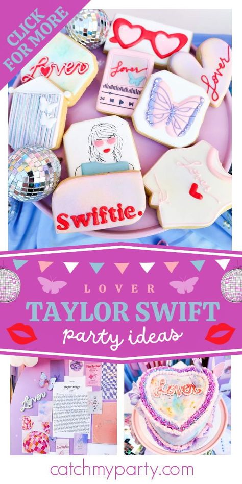 Food For Taylor Swift Party, Taylor Swift Lover Party Food, Lover Themed Cocktail, Lover Taylor Swift Themed Food, Lover Album Birthday Theme, Taylor Swift Lover Birthday Party, Taylor Swift Birthday Party Activities, Lover Party Taylor Swift, Taylor Swift Birthday Party Ideas Cake