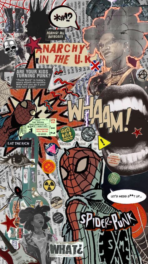 punk tactics ⍟ hobie #spiderversehobie #spiderverse #spiderpunk #spiderman #spiderweb #punk #punkaesthetic i’m obsessed with this movie Spiderverse Spiderpunk, Spiderman Hello Kitty, Punk Tactics, Superman Spiderman, Punk Wallpaper, Superman And Spiderman, Miles Spiderman, Scary Wallpaper, Spiderman 3