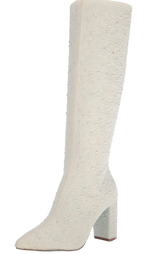 Betsy Johnson White pearl knee high bridal nashville boots with tiffany blue soles Nashville Boots, Pearl Boots, Blue By Betsey Johnson, Pearl Shoes, White Candy, Betsy Johnson, Ankle Bootie, Tiffany Blue, Wedding Things