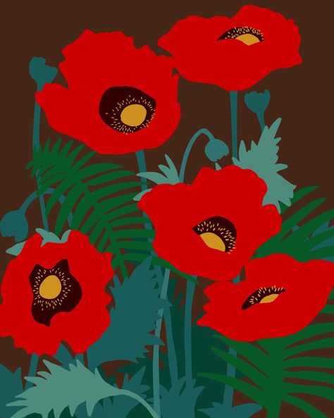 Ophelia Pang, Flat Art, Artfully Walls, Poppy Art, Illustration Inspiration, Pattern Fabric, Outdoor Art, Poppy Flower, Floral Illustrations