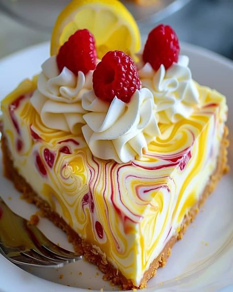 Lemon Raspberry Swirl Cheesecake Lemon Raspberry Cheesecake, Raspberry Swirl Cheesecake, Swirl Cheesecake, Cheesecake Lovers, Croquembouche, Gluten Free Cheesecake, Raspberry Cheesecake, Lemon Raspberry, Perfect Desserts