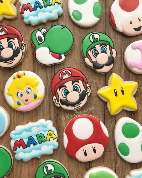 Mario Bros Cookies Birthday, Mario Kart Birthday Cookies, Super Mario Cookies Birthday, Mario Theme Cookies, Super Mario Brothers Cookies, Mario Brothers Cookies Decorated, Super Mario Bros Cookies, Super Mario Cookies Decorated, Yoshi Cookies