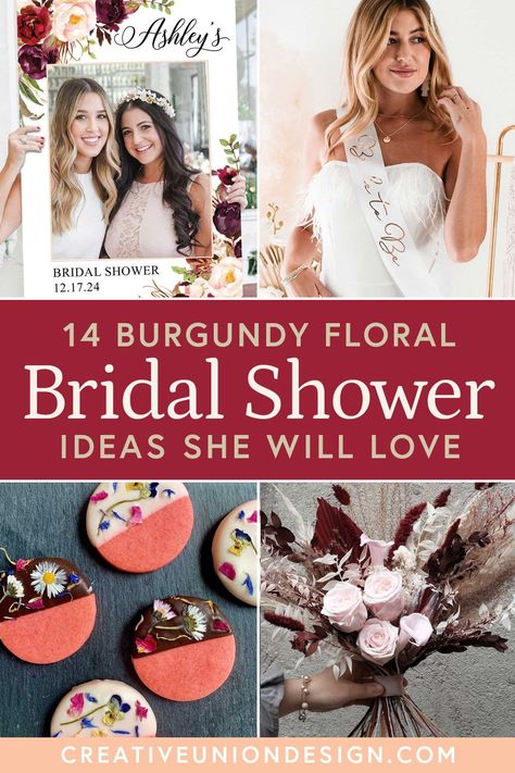 If your wedding theme colors are burgundy, soft pink and red this bridal shower post is for you! Get inspired with our burgundy floral ideas: invitations, welcome signs, thank you cards, thank you favors, recipe cards, games, photo props, bridal shower favors, balloons, cookies, cake toppers, decorations and more! Red Themed Bridal Shower Ideas, Burgundy Bridal Shower Ideas, Floral Bridal Shower Theme, Bridal Shower Photo Prop, Games Photo, Blush Bridal Showers, Fun Bridal Shower Games, White Bridal Shower, Cookies Cake