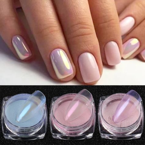 Mermaid Effect, Pink Chrome Nails, Aurora Nails, Unghie Nail Art, Chrome Nail Powder, Short Gel Nails, Cheap Nail, Nail Shimmer, Simple Acrylic Nails