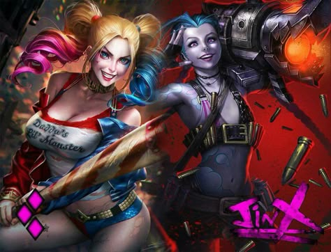 Harley Quinn & Jinx Mobil Wallpaper, Harley Quinn Drawing, Jinx Arcane, Harley Quinn Comic, Jinx League Of Legends, Harley Quinn Suicide Squad, Harley Quinn Art, Creepy Clown, Harley Quinn Cosplay