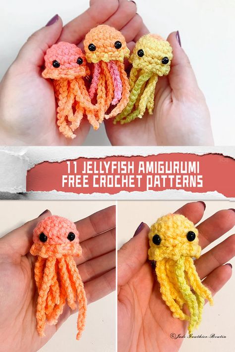 Get ready to crochet some adorable jellyfish amigurumi! 🧶 Start your crochet journey today and bring these little sea creatures to life. #crochetpatterns #amigurumi Jellyfish Amigurumi, Summer Crochet Patterns Free, Crochet Sea Creatures, Finger Knitting Projects, Octopus Crochet Pattern, Fast Crochet, Crocheted Jellyfish, Crochet Fish, Easy Crochet Animals