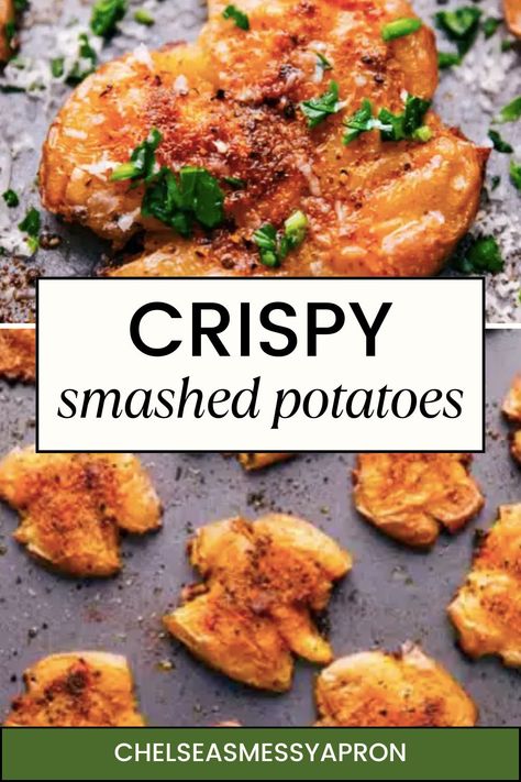 These are our all-time favorite, ridiculously crispy Smashed Potatoes! They’re nice and crisp on the outside with light, fluffy interiors and the perfect amount of seasoning and spices! #appetizer #best #quick #easy #sidedish #crispy #smashed #potatoes Super Crispy Potatoes, Crispy Smashed Potatoes Baked, Smashed Potatoes Baked, Smashed Red Potatoes, Smashed Potatoes Recipe, Crispy Smashed Potatoes, Seasoning And Spice, Potato Crisps, Smashed Potatoes