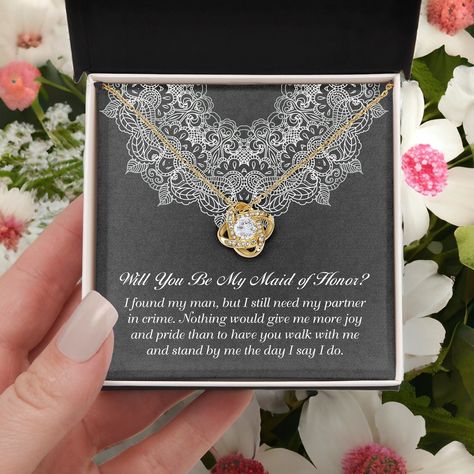 🎉 Calling all #BFFs! 😍 Get ready to #celebrate your #squadgoals with this #adorable Maid of Honor Wedding Proposal Gift 🤩 Show your #partnerincrime some love with this #lovenecklace 💕 It's the perfect way to thank your #bestie for being by your side on your big day! 💍 Don't miss out on this #trendinggift and #surprise your #maidofhonor with a special #loveknot pendant 🎁 Shop Now https://bit.ly/3Wib51B Be My Maid Of Honor, Moon Gifts, Love Knot Necklace, My Partner, Proposal Gifts, My Man, Love Knot, Luxury Boxes, Knot Necklace