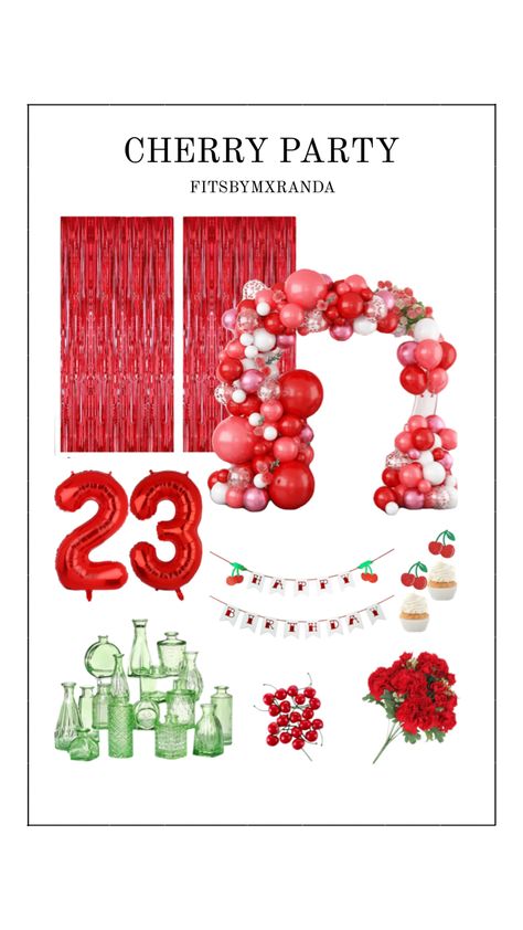 PARTY THEME IDEAS | CHERRY | #outfitinspo #party #partyinspo #theme #cherry 22 Birthday Theme Party Ideas, 21st Birthday Themes, Surprise Birthday Decorations, Party Theme Ideas, Adult Party Themes, Baby Birthday Themes, Cherry Baby, Birthday Dinner Party, 26th Birthday