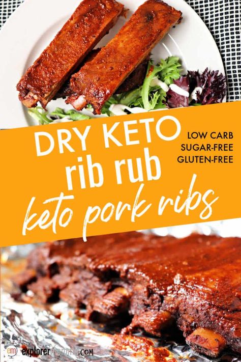 Dry keto rib rub for the perfect low carb pork ribs. Southern-style spice and a sugar-free delicious low carb family dinner. #ketodinner #ketorecipes #ketoribrub Keto Ribs Crockpot, Airfryer Pork Ribs Recipes, Keto Rib Rub, Keto Country Style Pork Ribs, Keto Spare Ribs, Keto Pork Ribs, Keto Ribs Recipe, Keto Ribs, Pork Ribs Grilled