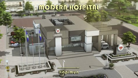 Modern Hospital: Willow Creek Willow Creek Hospital, Sins 4 Cc, Sims 4 Hospital, Ts4 Community Lots, Sims 4 Guide, Sims Build Cc, Ts4 Lots, Sim4 Cc, Sims 4 Save File