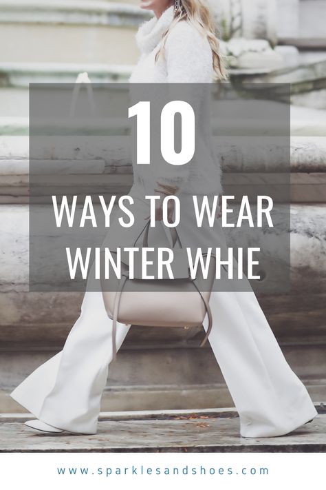 10 Ways to Wear All White This Winter White Dress In Winter Outfit, White Purse Winter Outfit, Fall Outfit White Pants, White Winter Jeans Outfit, White Trouser Winter Outfit, White On White Outfits For Women, How To Wear White Dress In Winter, How To Style White Jeans Winter, White Pants Winter Outfit Classy