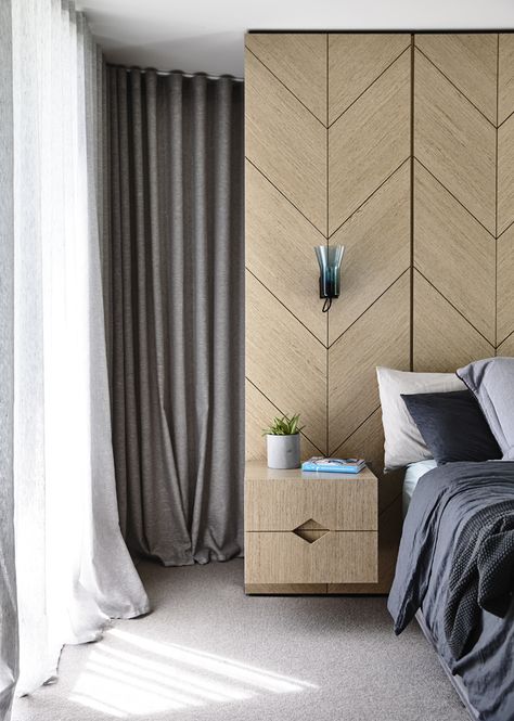 Gallery of Hawthorn Residence by Doherty Design Studio. Located in Melbourne, VIC, Australia. Photographed by Derek Swalwell. Timber Feature Wall, Feature Wall Bedroom, Contemporary Bedroom Design, Tudor Style Homes, Timber Panelling, Small Room Bedroom, Contemporary Bedroom, 인테리어 디자인, Interior Design Bedroom