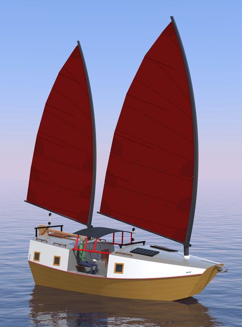 Muri-Maru, a 17' 5" birdwing Yangtze Pelican microcruiser Pelican Boats, Shanty Boat, Small Sailboats, Sailboat Design, Boat Stuff, Short A, Tug Boats, Yacht Design, Boat Plans