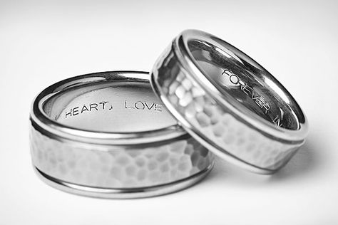 10 sentiments to engrave on your wedding ring(s) #Weddings Wedding Band Engraving Quotes, Ring Engraving Ideas, Engagement Ring Quotes, Wedding Ring Engraving, Interesting Wedding Rings, Ring Engraving, Engraving Ideas, Unique Engagement Ring Settings, Wedding Band Engraving