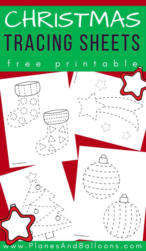 Fun free printable Christmas tracing worksheets for preschool or toddlers. #prek #preschool #tracing #planesandballoons Christmas Tracing Worksheets, Christmas Tracing, Christmas Learning, Preschool Christmas Activities, Preschool Tracing, Christmas Centers, Christmas Crafts For Toddlers, Free Preschool Worksheets, Tracing Worksheets Preschool