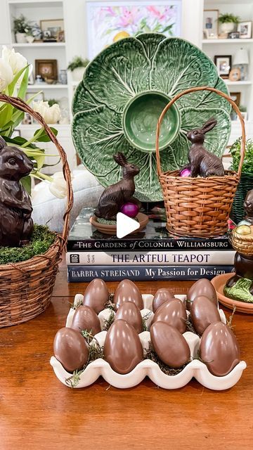 Michelle Brion Dudley on Instagram: "I added “chocolate” Easter eggs to my chocolate bunny collection this year.  I may mix in some real chocolate to see if I can see if anyone is brave enough to pick one and take a bite. This is about it for Easter decor so far. 
.
.
.
#homedecor #easterdecor #chocolate #candy #decorating" Chocolate Easter Eggs, Easter Eggs Chocolate, Chocolate Bunny, Brave Enough, Easter Decor, Chocolate Candy, Pick One, Easter Eggs, Brave