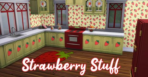 Sims 4 Strawberry Shortcake Cc, Strawberry Shortcake Sims 4 Cc, Sims 4 Strawberry Cc, Sims 4 Cc Strawberry, Sims 4 Strawberry, Strawberry Stuff, Sims 4 Beds, Strawberry Beds, Ladybug Decorations