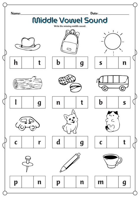 Middle Sound Worksheets For Kindergarten, Vowels Worksheet For Grade 1, Vowels Worksheet For Kindergarten, Short Vowel A Worksheets, Vowel Worksheets For Kindergarten, Short Vowel Sounds Worksheets, Vowel Sounds Worksheets, Vowels Worksheet, Middle Sounds Worksheet