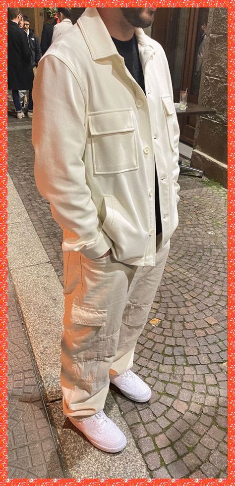 [CommissionsEarned] 83 Most Popular Beige Cargo Pants Outfit Ideas To Try Out Straight Away #beigecargopantsoutfit Male Beige Outfit, White And Beige Mens Outfit, Beige Aesthetic Mens Outfit, Cream Outfits For Men, Men Cream Pants Outfit, Cream Cargos Outfits Men, Cargo Jacket Outfit Men, Cream Color Outfits Men, Beige Cargos Outfits Men