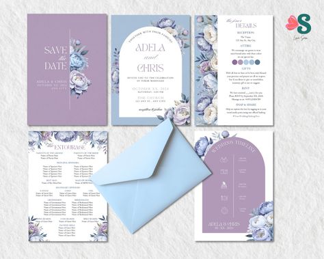 Wedding Invitation | Lilac & Dusty Blue Wedding Invitation Template by lovesera - Raket.PH Blue Wedding Invitation Template, Raket Ph, Dusty Blue Wedding Invitation, Blue Wedding Invitation, Dusty Blue Wedding, Dusty Blue Weddings, Wedding Order, Blue Wedding Invitations, Wedding Timeline