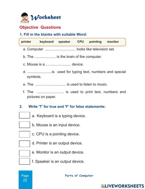 Worksheet online activity for Class-1. You can do the exercises online or download the worksheet as pdf. English Exam Papers, Computer Exam, Computer Science Lessons, Computer Lab Lessons, Math Division Worksheets, Worksheets For Class 1, Computer Notes, Teaching Computers, Worksheets For Grade 3