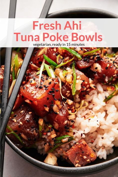 Make delicious and fresh Hawaiian Tuna Poke with just a few simple ingredients. Easy to make, full of flavor, and great for poke bowls, an appetizer, and more. #appetizer #dinner #quickandeasy Simple Poke Bowl, Hawaiian Tuna Poke, Spicy Tuna Poke, Tuna Poke Recipe, Tuna Poke Bowl Recipe, Hawaiian Poke Bowl, Appetizer Dinner, How To Make Tuna, Ahi Tuna Poke