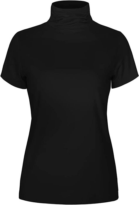 Short Sleeve Turtleneck Women High Neck Fitted Shirts Stretch Basic Tees Top (019-Black,M Turtleneck Women, Short Sleeve Turtleneck, Black Turtle Neck, Turtleneck T Shirt, Womens Tshirt, Turtleneck Shirt, High Neck Top, Womens Turtleneck, Fitted Tee