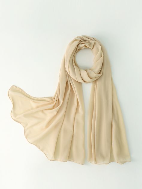 Beige Casual Collar  Chiffon Plain Scarf Embellished   Women Accessories Beige Hijab, Beige Scarf, Plain Scarves, Scarf Hijab, Hijab Outfits, Fashion Guide, Hijab Scarf, Hijabi Girl, Chiffon Scarf