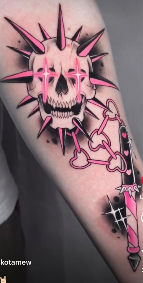 Black And Pink Tattoo, Goth Flash Tattoo, Any Tattoo, Funky Tattoos, Goth Tattoo, Clever Tattoos, Kawaii Tattoo, Creepy Tattoos, Tattoo Style Drawings