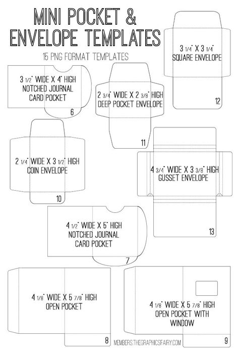 Envelope & Pocket Templates Image Kit! Graphics Fairy Premium Membership - The Graphics Fairy Journal Envelopes Pockets, Paper Envelope Template, Tiny Envelope Template, How To Make A Pocket Envelope, Coin Envelopes Diy, Envelope Patterns Templates, Box Envelope Template, Pocket Envelope Template Free Printable, Envelope Template Printable Vintage