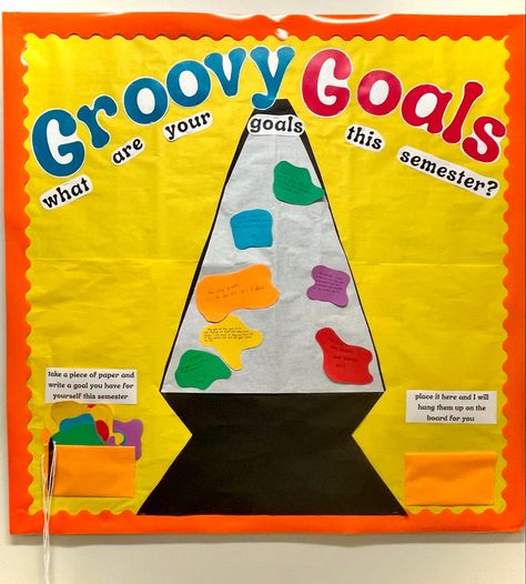 Goal Setting Ra Bulletin Board, Disco Bulletin Board, Groovy Bulletin Board Ideas, Groovy Bulletin Board, Goals Bulletin Board, Groovy Classroom, Groovy Theme, Disco Floor, Theatre Classroom