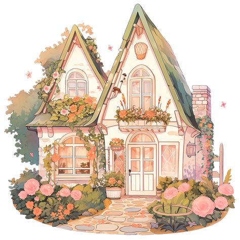 Cute House with Flowers in Rustic and Cottagecore Style Sticker Cute Cottage Drawing, Cottage Drawing, Cottagecore Prints, House With Flowers, Cottage Illustration, Whimsical Cottage, Fairytale House, House Cartoon, Cottagecore Art