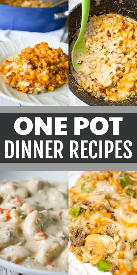 A variety of one pot stove top dinner recipes including chicken recipes, ground beef recipes, pasta recipes, rice recipes and more. One Pot Dinners Beef, Dinner Recipes On The Stove, Stove Top Dinners For Two, Cheap Stovetop Dinners, Quick Dinner Ideas Stove Top, Simple Stovetop Meals, Stove Top Meal Ideas, Meals To Cook On Stove Top, One Pot Ground Beef Recipes Easy Dinners