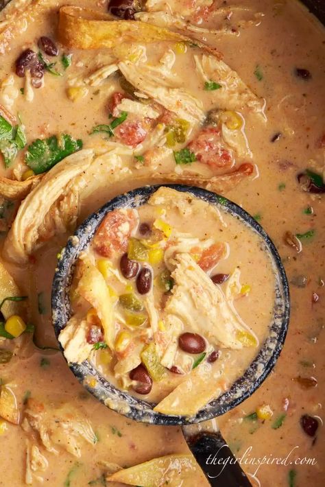 Tortilla Soup Crockpot, Tortilla Soup Easy, Creamy Crockpot Chicken, Chicken Tortilla Soup Crock Pot, Creamy Chicken Tortilla Soup, Chicken Tortilla Soup Easy, Chicken Tortillas Soups Recipe, Crockpot Healthy, Slow Cooked Chicken