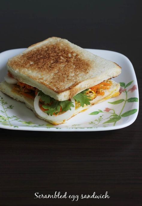 Egg bhurji sandwich recipe with basic ingredients.Scrambled eggs, bread, veggies make a healthy breakfast, made under 10 minutes Egg Sandwich Recipes, Scrambled Egg Sandwich, Rolls Sandwiches, Boiled Egg Sandwich, Sandwich Egg, Recipes Eggs, Breakfast Casserole Recipes, Sandwich Recipes Indian, Breakfast Eggs Scrambled